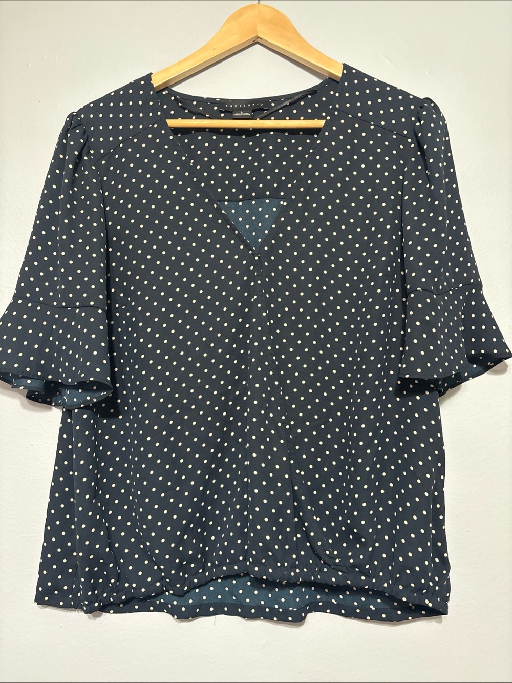Sanctuary Navy Polka Dot V-Neck Blouse - Women's Top